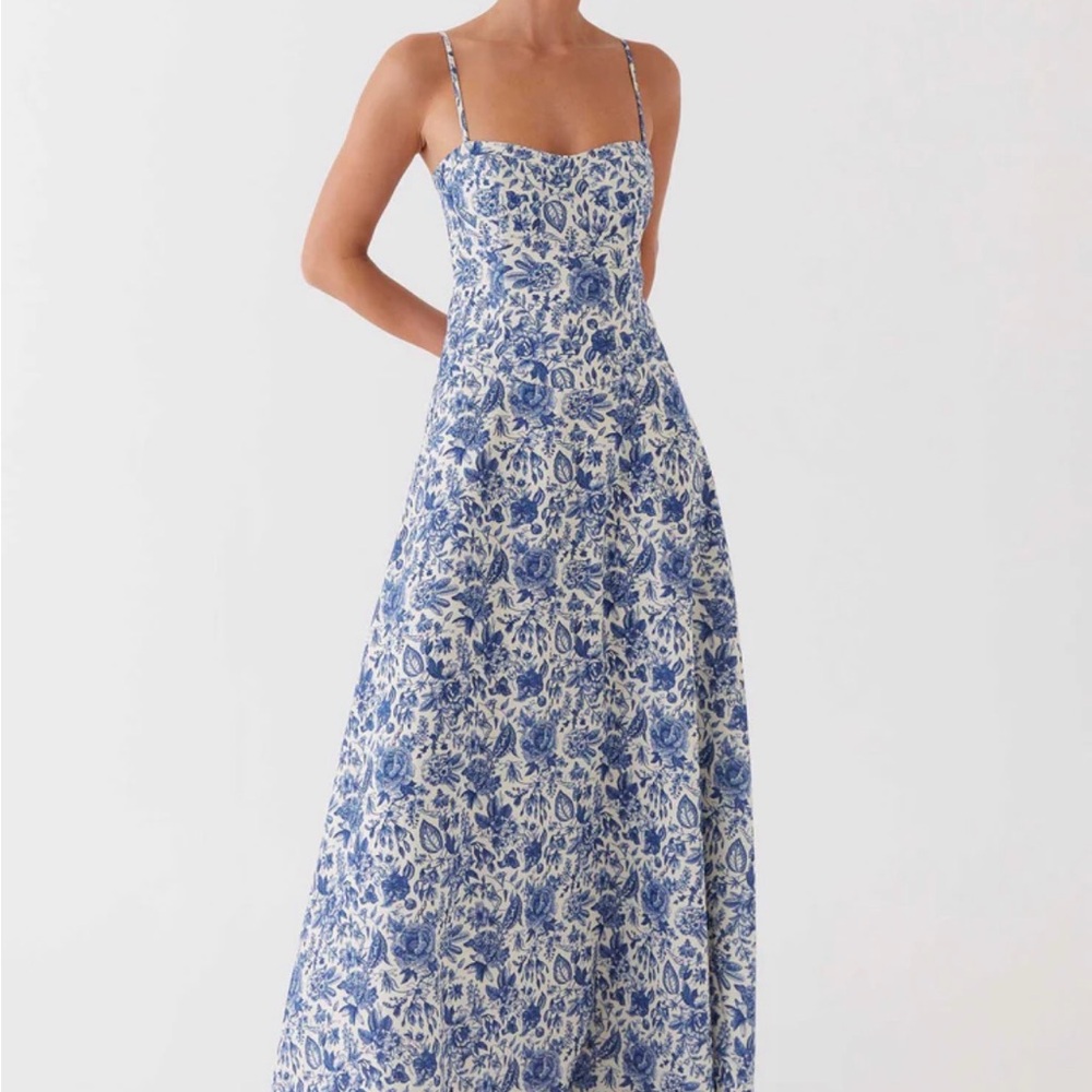NWOT- Peppermayo Angelina Linen Maxi Dress - Blue Paisley